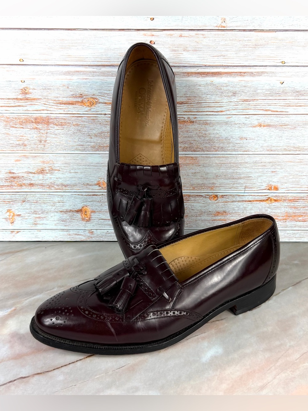 Johnston & Murphy Men's Optima Tassel Loafers Mahogany Leather Dress Slip-Ons